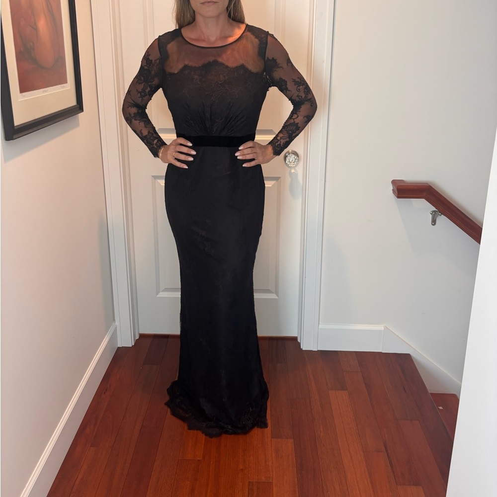 Marchesa Black Long Sleeve Lace Dress